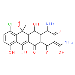 ChemSpider 2D Image | (2E)-4-Amino-2-[amino(hydroxy)methylene]-7-chloro-5,6,10,11-tetrahydroxy-6-methyl-4a,5a,6,12a-tetrahydro-1,3,12(2H,4H,5H)-tetracenetrione | C20H19ClN2O8