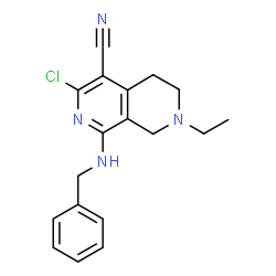 ChemSpider 2D Image | 1-(Benzylamino)-3-chloro-7-ethyl-5,6,7,8-tetrahydro-2,7-naphthyridine-4-carbonitrile | C18H19ClN4