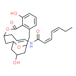 ChemSpider 2D Image | (2Z,4Z)-N-[(1E)-3-(7,15-Dihydroxy-9-oxo-10,17-dioxatricyclo[11.3.1.0~3,8~]heptadeca-3,5,7-trien-11-yl)-1-propen-1-yl]-2,4-heptadienamide | C25H31NO6