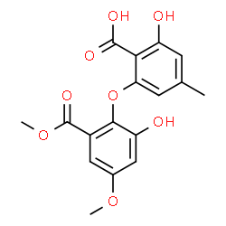 ChemSpider 2D Image | 2-Hydroxy-6-[2-hydroxy-4-methoxy-6-(methoxycarbonyl)phenoxy]-4-methylbenzoic acid | C17H16O8
