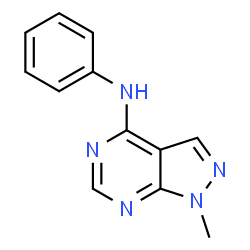 ChemSpider 2D Image | 1-Methyl-N-phenyl-1H-pyrazolo[3,4-d]pyrimidin-4-amine | C12H11N5