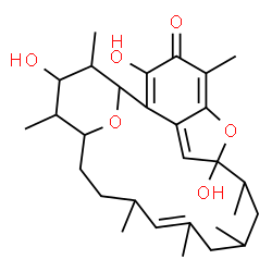 ChemSpider 2D Image | 3,9,21-Trihydroxy-5,10,12,14,16,20,22-heptamethyl-23,24-dioxatetracyclo[17.3.1.1~6,9~.0~2,7~]tetracosa-2,5,7,14-tetraen-4-one | C29H42O6