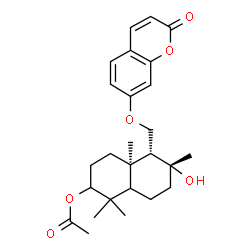ChemSpider 2D Image | (4aR,5R,6R)-6-Hydroxy-1,1,4a,6-tetramethyl-5-{[(2-oxo-2H-chromen-7-yl)oxy]methyl}decahydro-2-naphthalenyl acetate | C26H34O6
