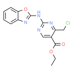 ChemSpider 2D Image | Ethyl 2-(1,3-benzoxazol-2-ylamino)-4-(chloromethyl)-5-pyrimidinecarboxylate | C15H13ClN4O3