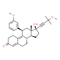 ChemSpider 2D Image | (8S,11R,13S,14S,17S)-17-Hydroxy-17-(3-methoxy-3-methyl-1-butyn-1-yl)-11-(3-methoxyphenyl)-13-methyl-1,2,6,7,8,11,12,13,14,15,16,17-dodecahydro-3H-cyclopenta[a]phenanthren-3-one | C31H38O4