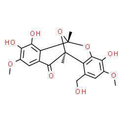 ChemSpider 2D Image | (1S,9S)-6,11,12-Trihydroxy-3-(hydroxymethyl)-5,13-dimethoxy-1,9-dimethyl-8,17-dioxatetracyclo[7.7.1.0~2,7~.0~10,15~]heptadeca-2,4,6,10,12,14-hexaen-16-one | C20H20O9