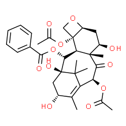 ChemSpider 2D Image | (1beta,2beta,3beta,4alpha,5alpha,7alpha,8alpha,10alpha,13beta)-4,10-Diacetoxy-1,7,13-trihydroxy-9-oxo-5,20-epoxytax-11-en-2-yl benzoate | C31H38O11