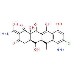 ChemSpider 2D Image | (2Z,4aR,5aR,12aS)-7-Amino-2-[amino(hydroxy)methylene]-8-chloro-5,10,11,12a-tetrahydroxy-6-methyl-4a,5a,6,12a-tetrahydro-1,3,12(2H,4H,5H)-tetracenetrione | C20H19ClN2O8