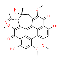 ChemSpider 2D Image | (1S,2R)-1-Acetyl-2,6,11-trihydroxy-4,8,9,13-tetramethoxy-2-methyl-2,3-dihydro-1H-cyclohepta[ghi]perylene-5,12-dione | C30H26O10