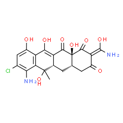 ChemSpider 2D Image | (2Z,4aS,5aS,12aS)-7-Amino-2-[amino(hydroxy)methylene]-8-chloro-6,10,11,12a-tetrahydroxy-6-methyl-4a,5a,6,12a-tetrahydro-1,3,12(2H,4H,5H)-tetracenetrione | C20H19ClN2O8