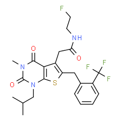 ChemSpider 2D Image | N-(2-Fluoroethyl)-2-{1-isobutyl-3-methyl-2,4-dioxo-6-[2-(trifluoromethyl)benzyl]-1,2,3,4-tetrahydrothieno[2,3-d]pyrimidin-5-yl}acetamide | C23H25F4N3O3S