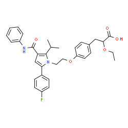 ChemSpider 2D Image | 2-Ethoxy-3-(4-{2-[5-(4-fluorophenyl)-2-isopropyl-3-(phenylcarbamoyl)-1H-pyrrol-1-yl]ethoxy}phenyl)propanoic acid | C33H35FN2O5