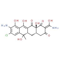 ChemSpider 2D Image | (2Z,4aS,5aS,12aS)-9-Amino-2-[amino(hydroxy)methylene]-8-chloro-6,10,11,12a-tetrahydroxy-6-methyl-4a,5a,6,12a-tetrahydro-1,3,12(2H,4H,5H)-tetracenetrione | C20H19ClN2O8