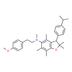 ChemSpider 2D Image | 3-(4-Isopropylphenyl)-N-[2-(4-methoxyphenyl)ethyl]-N,2,2,4,6,7-hexamethyl-2,3-dihydro-1-benzofuran-5-amine | C32H41NO2