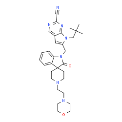 ChemSpider 2D Image | 7-(2,2-Dimethylpropyl)-6-({1'-[2-(4-morpholinyl)ethyl]-2-oxospiro[indole-3,4'-piperidin]-1(2H)-yl}methyl)-7H-pyrrolo[2,3-d]pyrimidine-2-carbonitrile | C31H39N7O2
