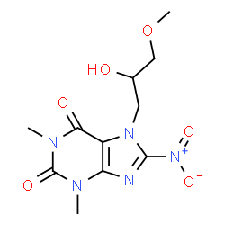ChemSpider 2D Image | 7-(2-Hydroxy-3-methoxypropyl)-1,3-dimethyl-8-nitro-3,7-dihydro-1H-purine-2,6-dione | C11H15N5O6