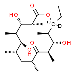 ChemSpider 2D Image | (3R,4S,5R,6S,7S,9R,11R,12S,13R,14R)-14-Ethyl-4,6,12-trihydroxy-3,5,7,9,11,13-hexamethyl(14-~13~C,14-~2~H)oxacyclotetradecane-2,10-dione | C2013CH37DO6