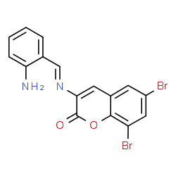 ChemSpider 2D Image | 6,8-dibromo-3-[(E)-(2-$l^{1}-azanylphenyl)methyleneamino]chromen-2-one | C16H8Br2N2O2