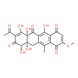 ChemSpider 2D Image | (6aS,10S,10aR)-8-Acetyl-5,6a,7,10,10a-pentahydroxy-2-methoxy-12-methyl-10a,11-dihydro-1,4,6,9(6aH,10H)-tetracenetetrone | C22H18O11