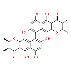 ChemSpider 2D Image | (2R,3S)-5,5',6,6',8,8'-Hexahydroxy-2,2',3,3'-tetramethyl-2,2',3,3'-tetrahydro-4H,4'H-9,9'-bibenzo[g]chromene-4,4'-dione | C30H26O10
