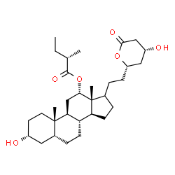 ChemSpider 2D Image | (3alpha,5beta,12alpha,17xi)-3-Hydroxy-21-[(2S,4R)-4-hydroxy-6-oxotetrahydro-2H-pyran-2-yl]pregnan-12-yl (2S)-2-methylbutanoate | C31H50O6