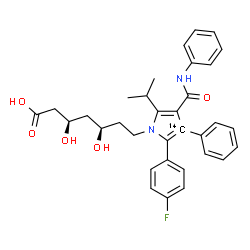 ChemSpider 2D Image | (3R,5R)-7-[2-(4-Fluorophenyl)-5-isopropyl-3-phenyl-4-(phenylcarbamoyl)(3-~14~C)-1H-pyrrol-1-yl]-3,5-dihydroxyheptanoic acid | C3214CH35FN2O5