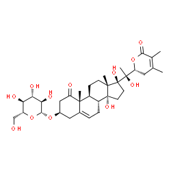 ChemSpider 2D Image | (3beta,17alpha,22R)-14,17,20-Trihydroxy-1,26-dioxo-22,26-epoxyergosta-5,24-dien-3-yl beta-D-glucopyranoside | C34H50O12