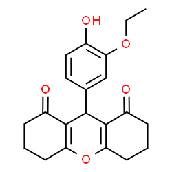 ChemSpider 2D Image | 9-(3-Ethoxy-4-hydroxy-phenyl)-3,4,5,6,7,9-hexahydro-2H-xanthene-1,8-dione | C21H22O5