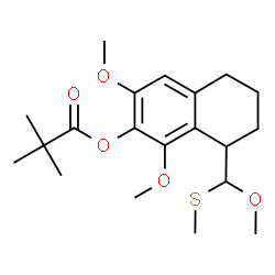 ChemSpider 2D Image | 1,3-Dimethoxy-8-[methoxy(methylsulfanyl)methyl]-5,6,7,8-tetrahydro-2-naphthalenyl pivalate | C20H30O5S