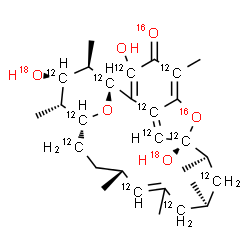 ChemSpider 2D Image | (1R,9S,10S,12S,16S,19R,20R,21S,22R)-3-Hydroxy-9,21-bis[(~18~O)hydroxy]-5,10,12,14,16,20,22-heptamethyl(1,3,5,7,8,9,11,13,15,18,19,21-~12~C_12_,24-~16~O)-23,24-dioxatetracyclo[17.3.1.1~6,9~.0~2,7~]tetr
acosa-2,5,7,14-tetraen-4-(~16~O)one | C1712C12H42O216O218O2