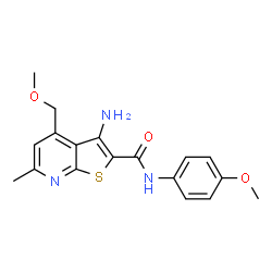ChemSpider 2D Image | 3-Amino-4-(methoxymethyl)-N-(4-methoxyphenyl)-6-methylthieno[2,3-b]pyridine-2-carboxamide | C18H19N3O3S