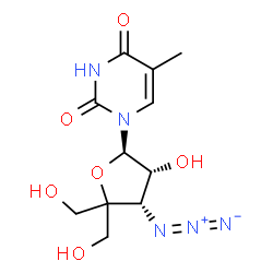 ChemSpider 2D Image | 1-[(2R,3R,4S)-4-Azido-3-hydroxy-5,5-bis(hydroxymethyl)tetrahydro-2-furanyl]-5-methyl-2,4(1H,3H)-pyrimidinedione | C11H15N5O6