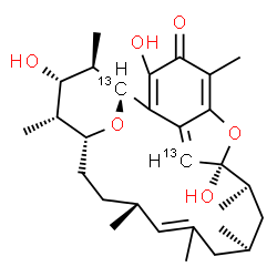 ChemSpider 2D Image | (1R,9S,10S,12S,16S,19R,20R,21S,22R)-3,9,21-Trihydroxy-5,10,12,14,16,20,22-heptamethyl(1,8-~13~C_2_)-23,24-dioxatetracyclo[17.3.1.1~6,9~.0~2,7~]tetracosa-2,5,7,14-tetraen-4-one | C2713C2H42O6