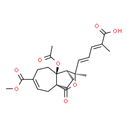 ChemSpider 2D Image | (2E,4E)-5-[(1S,7S,8R,9R)-7-Acetoxy-4-(methoxycarbonyl)-9-methyl-11-oxo-10-oxatricyclo[6.3.2.0~1,7~]tridec-3-en-9-yl]-2-methyl-2,4-pentadienoic acid | C23H28O8