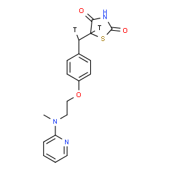 ChemSpider 2D Image | 5-[(4-{2-[Methyl(2-pyridinyl)amino]ethoxy}phenyl)(~3~H_1_)methyl](5-~3~H)-1,3-thiazolidine-2,4-dione | C18H17T2N3O3S