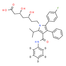 ChemSpider 2D Image | (3R,5R)-7-{2-(4-Fluorophenyl)-5-isopropyl-3-phenyl-4-[(~2~H_5_)phenylcarbamoyl]-1H-pyrrol-1-yl}-3,5-dihydroxyheptanoic acid | C33H30D5FN2O5