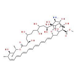 ChemSpider 2D Image | Methyl (2R,3S,5R,6R,9R,11R,15S,16R,17R,18S,19Z,21E,23E,25E,27E,29E,31E,33R,35S,36R,37S)-33-[(3-amino-3,6-dideoxy-alpha-D-mannopyranosyl)oxy]-2,3,5,6,9,11,17,37-octahydroxy-15,16,18-trimethyl-13-oxo-14
,39-dioxabicyclo[33.3.1]nonatriaconta-19,21,23,25,27,29,31-heptaene-36-carboxylate | C48H75NO17