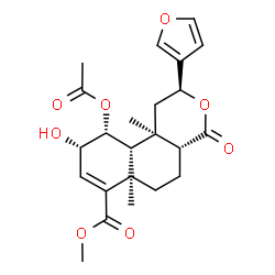 ChemSpider 2D Image | Methyl (2S,4aR,6aR,9S,10R,10aR,10bR)-10-acetoxy-2-(3-furyl)-9-hydroxy-6a,10b-dimethyl-4-oxo-1,4,4a,5,6,6a,9,10,10a,10b-decahydro-2H-benzo[f]isochromene-7-carboxylate | C23H28O8