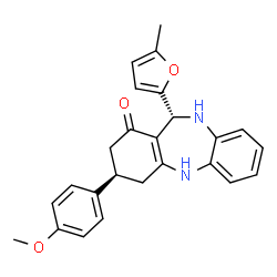 ChemSpider 2D Image | (3R,11R)-3-(4-Methoxyphenyl)-11-(5-methyl-2-furyl)-2,3,4,5,10,11-hexahydro-1H-dibenzo[b,e][1,4]diazepin-1-one | C25H24N2O3