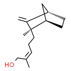 ChemSpider 2D Image | (2Z)-2-Methyl-5-[(1R,2R,4S)-2-methyl-3-methylenebicyclo[2.2.1]hept-2-yl]-2-penten-1-ol | C15H24O