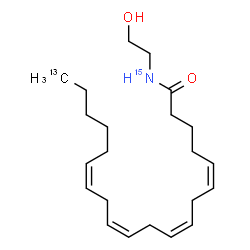 ChemSpider 2D Image | (5Z,8Z,11Z,14Z)-N-(2-Hydroxyethyl)(20-~13~C)-5,8,11,14-icosatetraen(~15~N)amide | C2113CH3715NO2