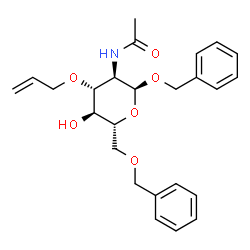 ChemSpider 2D Image | Benzyl 2-acetamido-3-O-allyl-6-O-benzyl-2-deoxy-alpha-D-glucopyranoside | C25H31NO6
