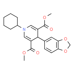 ChemSpider 2D Image | Dimethyl 4-(1,3-benzodioxol-5-yl)-1-cyclohexyl-1,4-dihydro-3,5-pyridinedicarboxylate | C22H25NO6