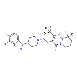 ChemSpider 2D Image | 3-(2-{4-[6-Fluoro(7-~2~H)-1,2-benzoxazol-3-yl]-1-piperidinyl}ethyl)-2-(~2~H_3_)methyl(9,9-~2~H_2_)-6,7,8,9-tetrahydro-4H-pyrido[1,2-a]pyrimidin-4-one | C23H21D6FN4O2