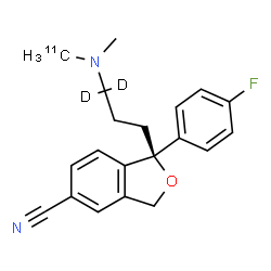ChemSpider 2D Image | (1S)-1-(4-Fluorophenyl)-1-[3-{methyl[(~11~C)methyl]amino}(3,3-~2~H_2_)propyl]-1,3-dihydro-2-benzofuran-5-carbonitrile | C1911CH19D2FN2O