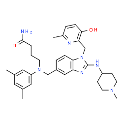 ChemSpider 2D Image | 4-[(3,5-Dimethylphenyl)({1-[(3-hydroxy-6-methyl-2-pyridinyl)methyl]-2-[(1-methyl-4-piperidinyl)amino]-1H-benzimidazol-5-yl}methyl)amino]butanamide | C33H43N7O2