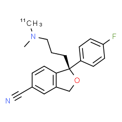 ChemSpider 2D Image | (1S)-1-(4-Fluorophenyl)-1-(3-{methyl[(~11~C)methyl]amino}propyl)-1,3-dihydro-2-benzofuran-5-carbonitrile | C1911CH21FN2O