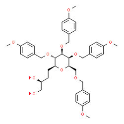 ChemSpider 2D Image | (1S)-1,5-Anhydro-1-[(3S)-3,4-dihydroxybutyl]-2,3,4,6-tetrakis-O-(4-methoxybenzyl)-D-galactitol | C42H52O11