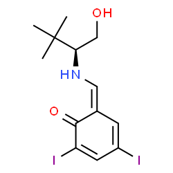 ChemSpider 2D Image | (6Z)-6-({[(2S)-1-Hydroxy-3,3-dimethyl-2-butanyl]amino}methylene)-2,4-diiodo-2,4-cyclohexadien-1-one | C13H17I2NO2