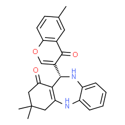 ChemSpider 2D Image | (11R)-3,3-Dimethyl-11-(6-methyl-4-oxo-4H-chromen-3-yl)-2,3,4,5,10,11-hexahydro-1H-dibenzo[b,e][1,4]diazepin-1-one | C25H24N2O3